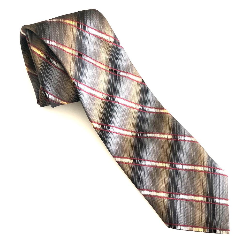 Red, gold, black necktie